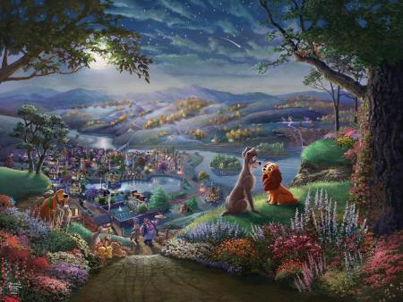 Ceaco - Disney - Thomas Kinkade - Lady and the Tramp Fall in Love - 300 Piece Jigsaw Puzzle